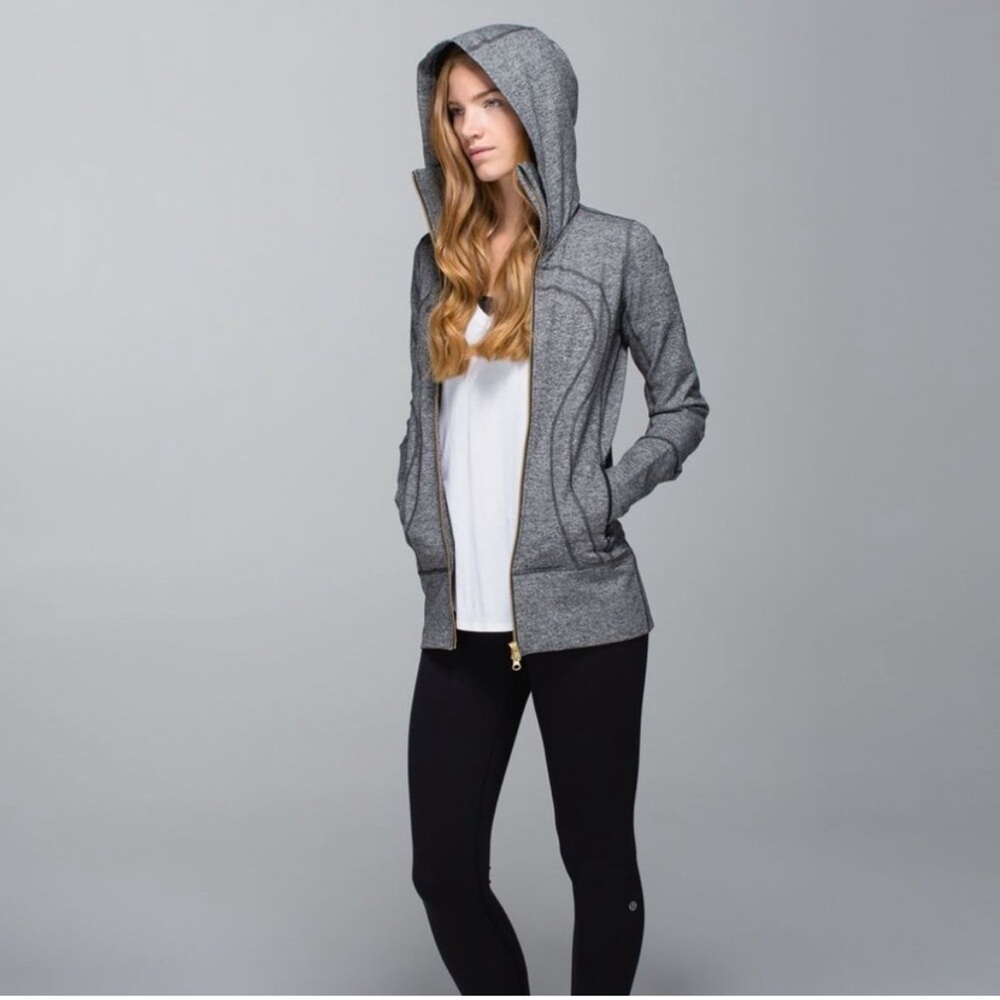 Lululemon Stride Jacket II-Heathered Black Zip Up Athleisure Hooded Jacket-Size4